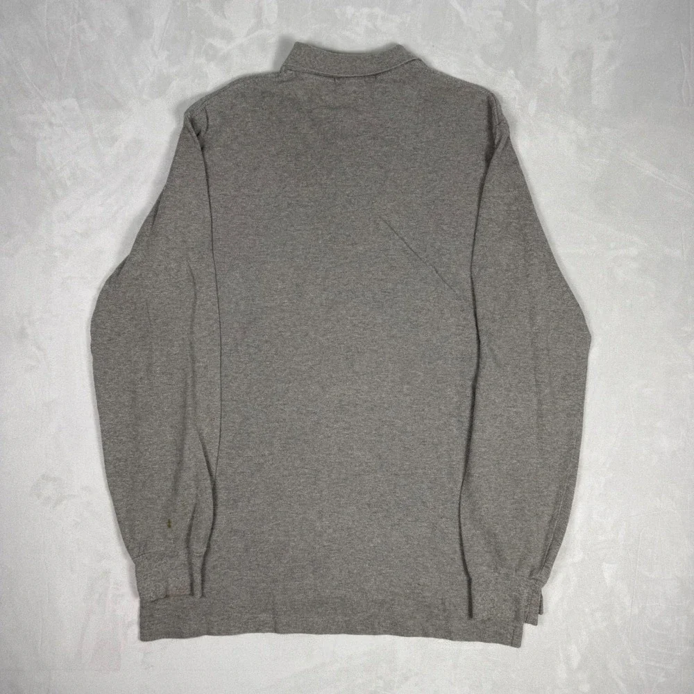 90s Mens Polo Ralph Lauren Long Sleeve Pique Polo Shirt Grey M